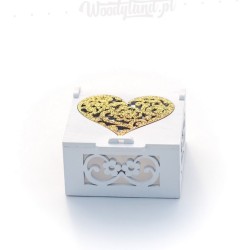 Pudełko na obrączki ze złotym motywem - brokatowe serce