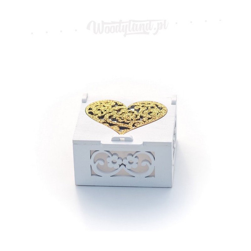 Pudełko na obrączki ze złotym motywem - brokatowe serce - 3